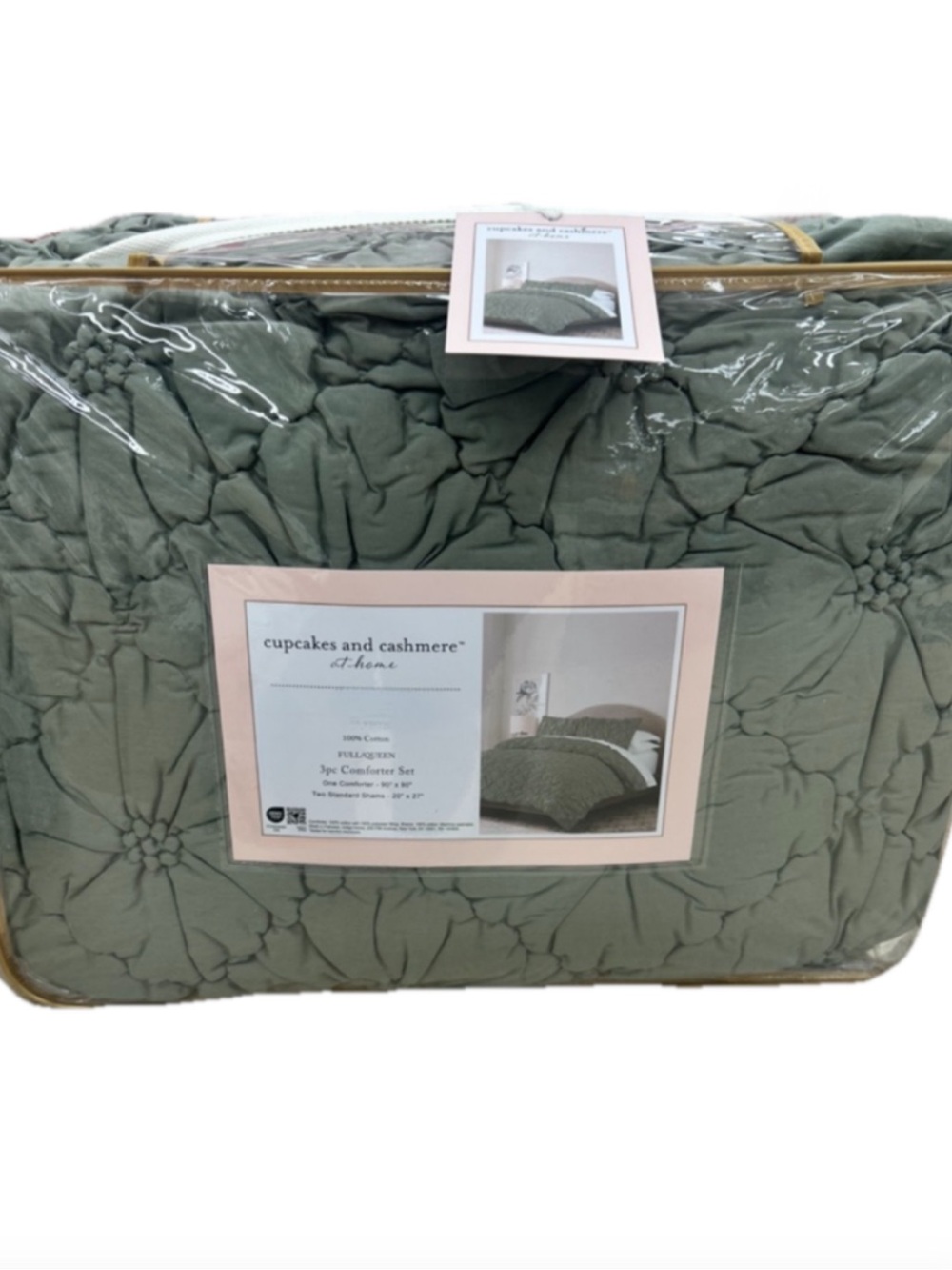 Cupcakes and Cashmere Green Floral Full/Queen Cotton Comforter Set 90”x90”